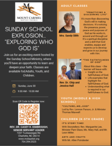 Sunday School Explosion - Mount Carmel Baptist Church. June 30, 9:30 am.